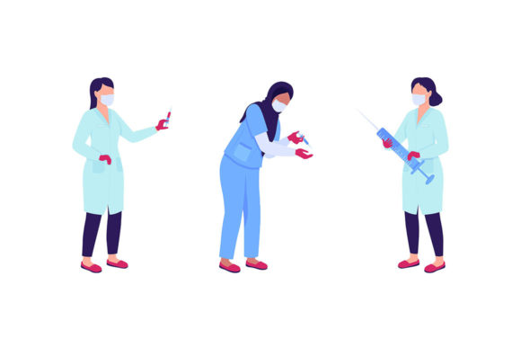 Women Doctors with Syringes Characters Graphics
